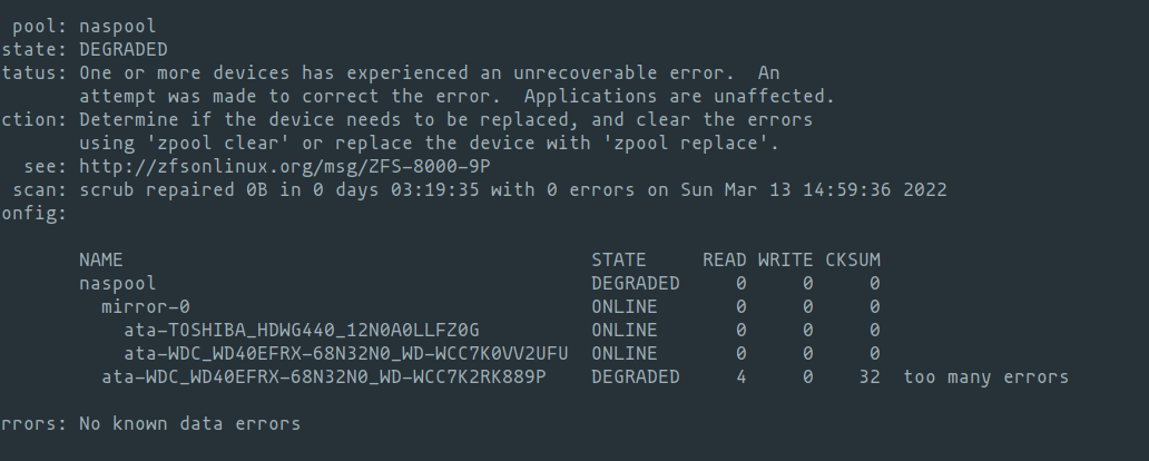 zfs scrub errors